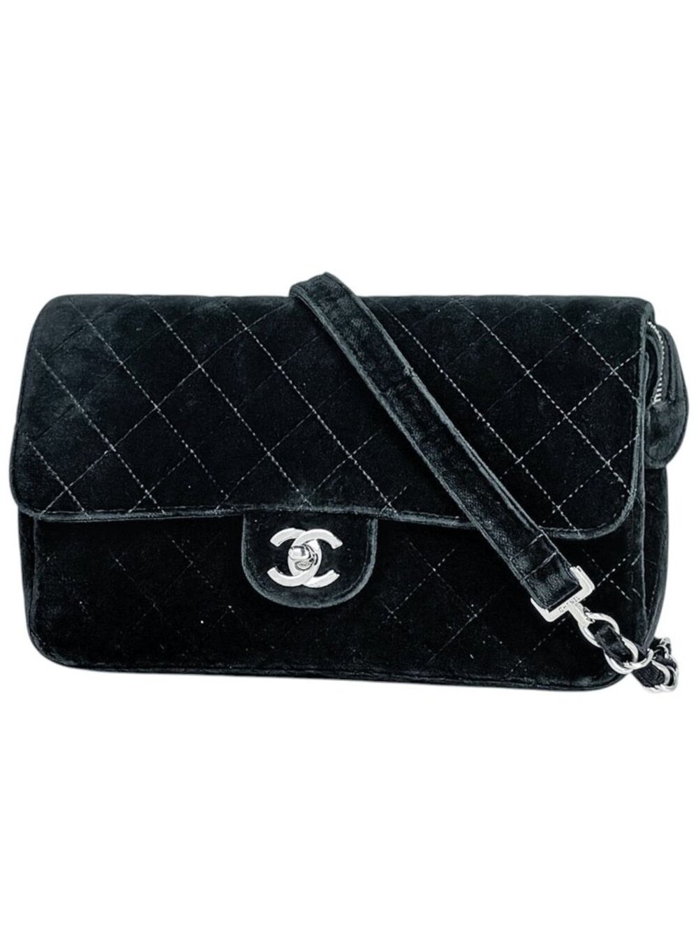 Chanel Backpack CC Logo Quilted Velour Black
